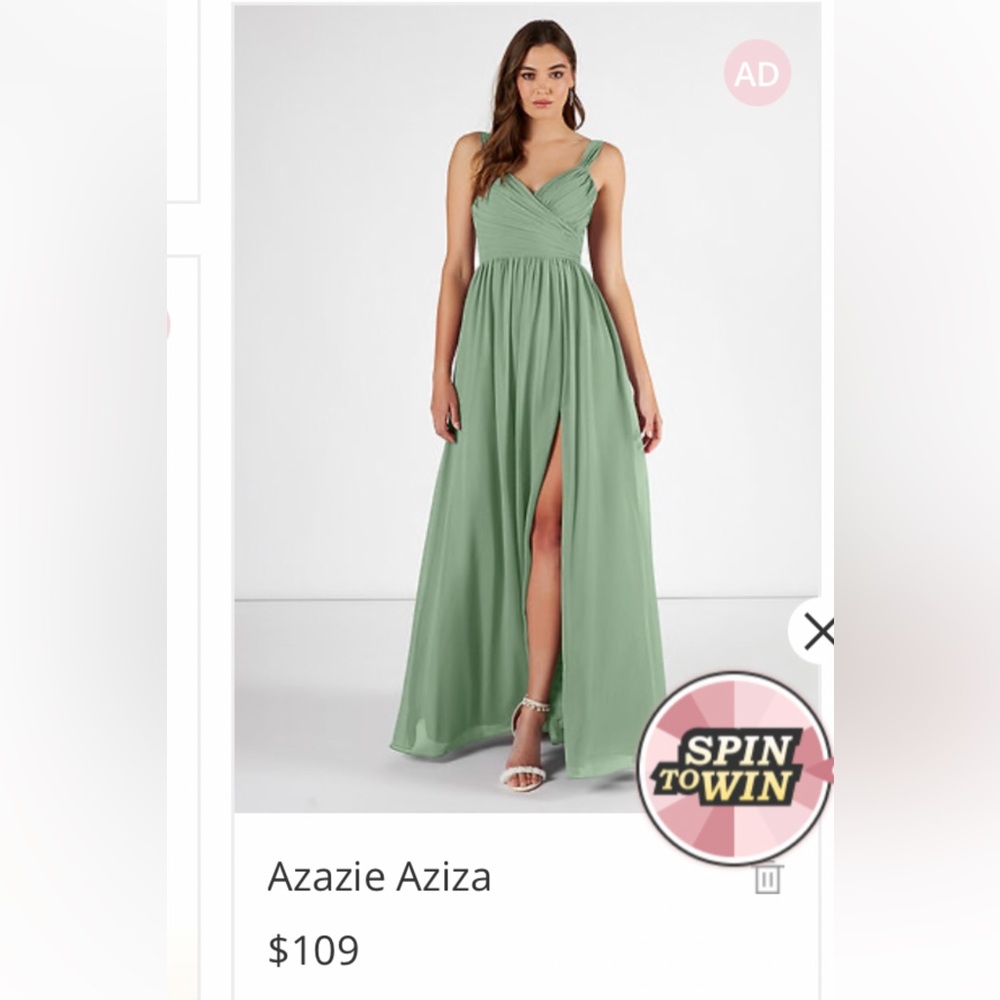 Azazie Aziza matcha floor length bridesmaids dress